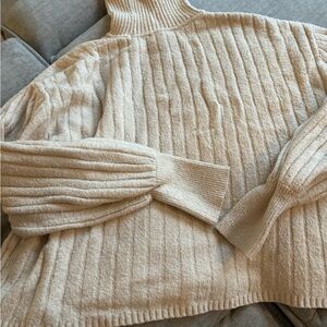 Express Cream Ribbed Turtleneck Sweater